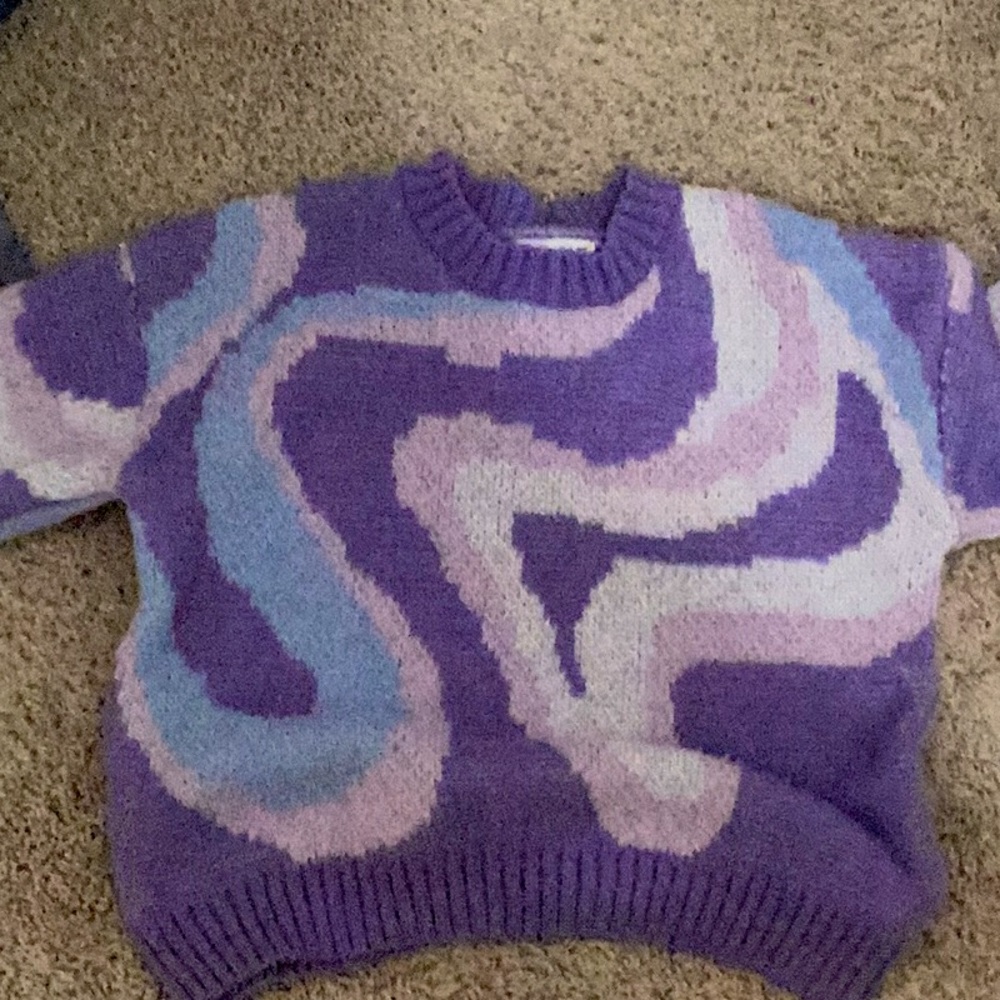 Purple,pink,blue, and white sweater!